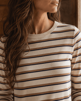 Thread & Supply Stacey Long Sleeve Striped Top - Cream Stripe (view 3) | Après Sea Ranch