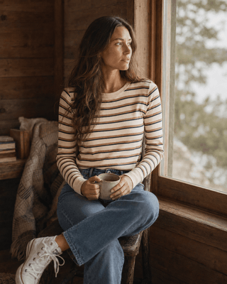 Thread & Supply Stacey Long Sleeve Striped Top - Cream Stripe (view 2) | Après Sea Ranch