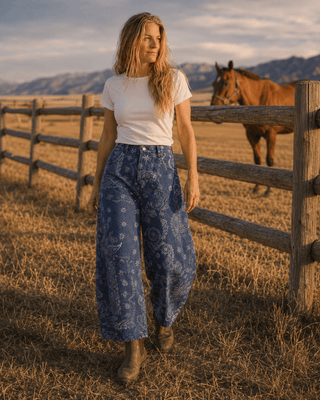 Sundance Paisley Pants-Navy (view 2) | Après Sea Ranch