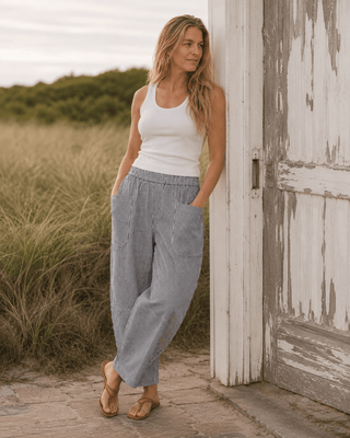 The Dockside Barrel Pant - Navy/White (view 2) | Après Sea Ranch