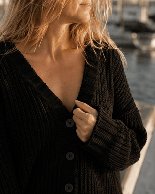 The Driftwood Cable Cardigan - Black (view 3) | Après Sea Ranch