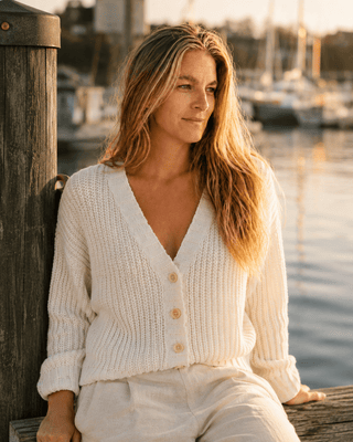 The Driftwood Cable Cardigan Sweater (view 3) | Après Sea Ranch