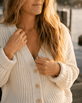 The Driftwood Cable Cardigan Sweater (view 4) | Après Sea Ranch