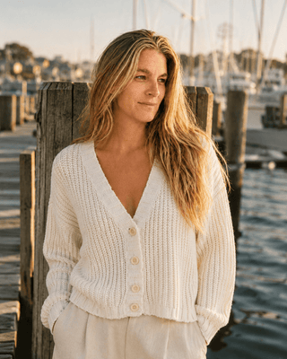The Driftwood Cable Cardigan Sweater (view 2) | Après Sea Ranch