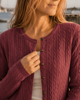 The Habor Cable Knit Cardigan in Dark Cherry | Après Sea Ranch