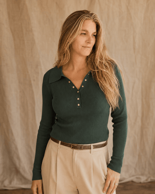 The Harbor Snap Sweater-Dark Green (view 4) | Après Sea Ranch