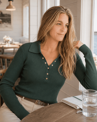 The Harbor Snap Sweater-Dark Green | Après Sea Ranch