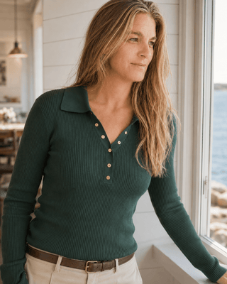 The Harbor Snap Sweater-Dark Green (view 2) | Après Sea Ranch
