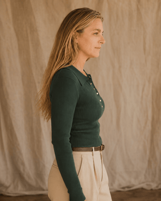 The Harbor Snap Sweater-Dark Green (view 5) | Après Sea Ranch