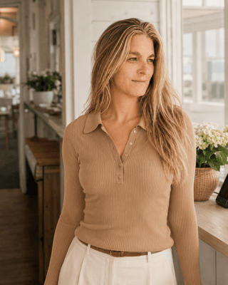 The Harbor Snap Sweater-Taupe | Après Sea Ranch