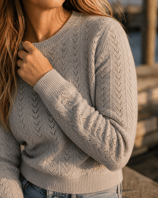 The Rose Island Crochet Sweater Top - Grey (view 3) | Après Sea Ranch