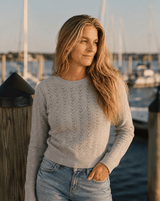 The Rose Island Crochet Sweater Top - Grey | Après Sea Ranch