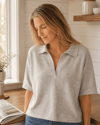 The Slow Morning Short Sleeve Sweater-Heather Grey (view 2) | Après Sea Ranch