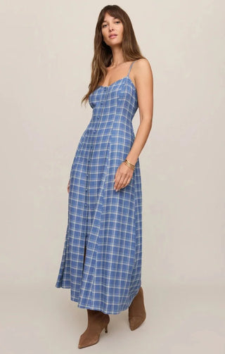 ZSUPPLY Angel Eyes Plaid Midi Dress - Mystic Blue (view 2) | The Salty Babe