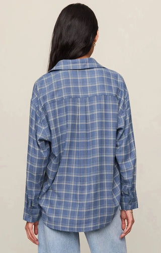 ZSUPPLY River Plaid Button Up - Mystic Blue — Long Sleeve Shirt (view 3) | The Salty Babe