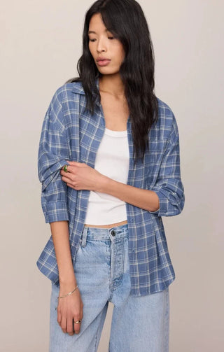 ZSUPPLY River Plaid Button Up - Mystic Blue — Long Sleeve Shirt (view 2) | The Salty Babe