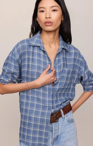 ZSUPPLY River Plaid Button Up - Mystic Blue — Long Sleeve Shirt (view 4) | The Salty Babe