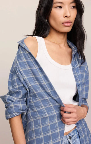 ZSUPPLY River Plaid Button Up - Mystic Blue — Long Sleeve Shirt (view 5) | The Salty Babe